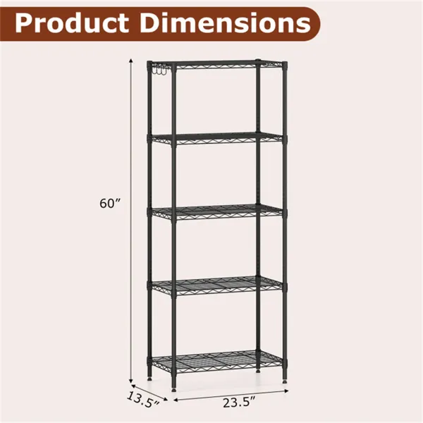 5-Tier Heavy-Duty Metal Wire Shelving, 750 LBS Total Load With Multi-Grade Per Shelf Capacity For Garage & Kitchen