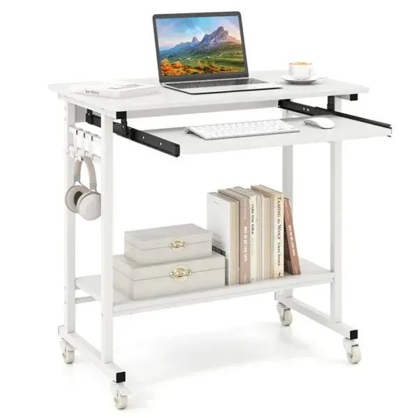 White Mobile Computer Desk