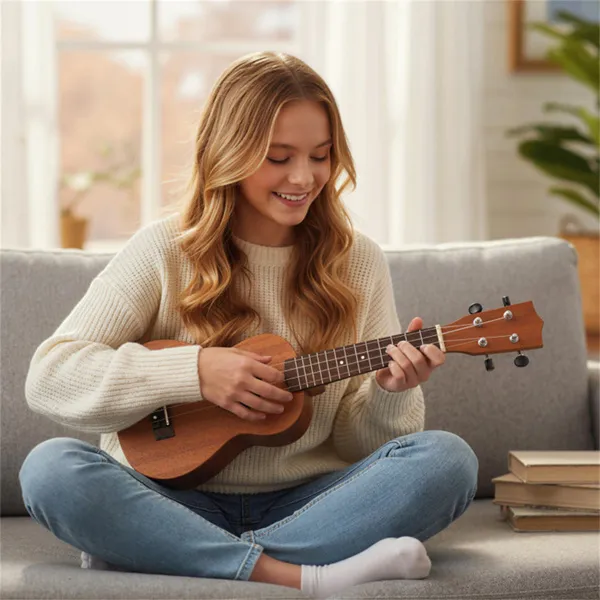 21 Solid Mahogany Ukulele With 15-1 Professional Tuners, Complete Starter Kit For Beginners