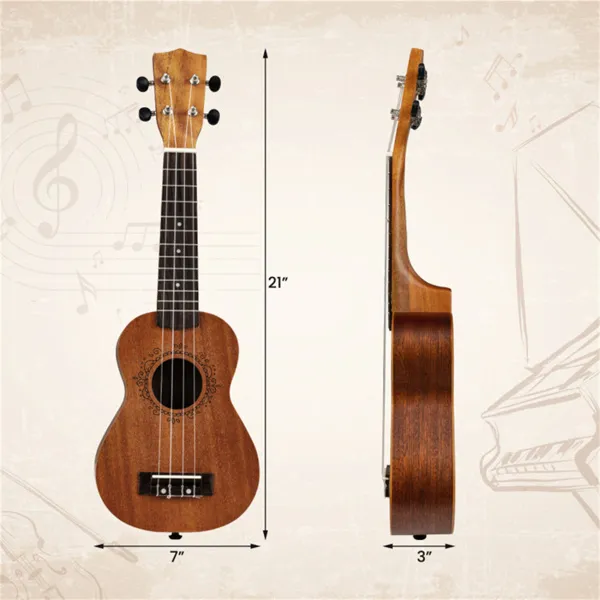 21 Solid Mahogany Ukulele With 15-1 Professional Tuners, Complete Starter Kit For Beginners