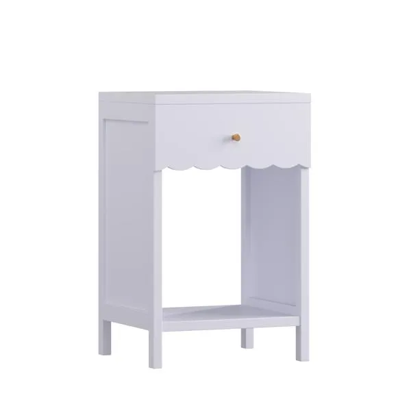 Modern Nightstand With Drawer And Open Shelf,Scalloped Edge Bedside Table For Bedroom, Cute Minimalist Side Table For Kids Room Or Girls' Room,Light Purple
