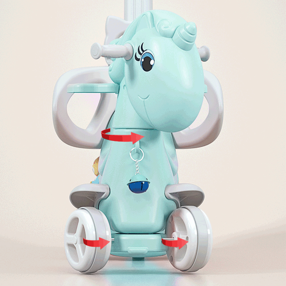 Rocking Horse For Toddlers, Balance Bike Ride On Toys With Push Handle, Backrest And Balance Board For Baby Girl And Boy, Unicorn Kids  Blue Color