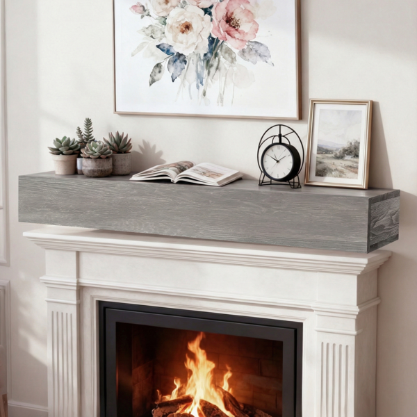 60" Rustic Wood Fireplace Mantel,Wall-Mounted & Floating Shelf For Home Decor