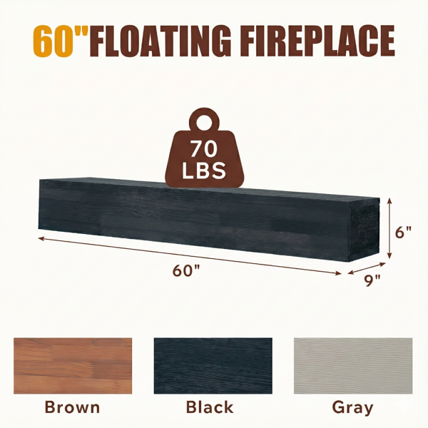 48" Rustic Wood Fireplace Mantel,Wall-Mounted & Floating Shelf For Home Decor