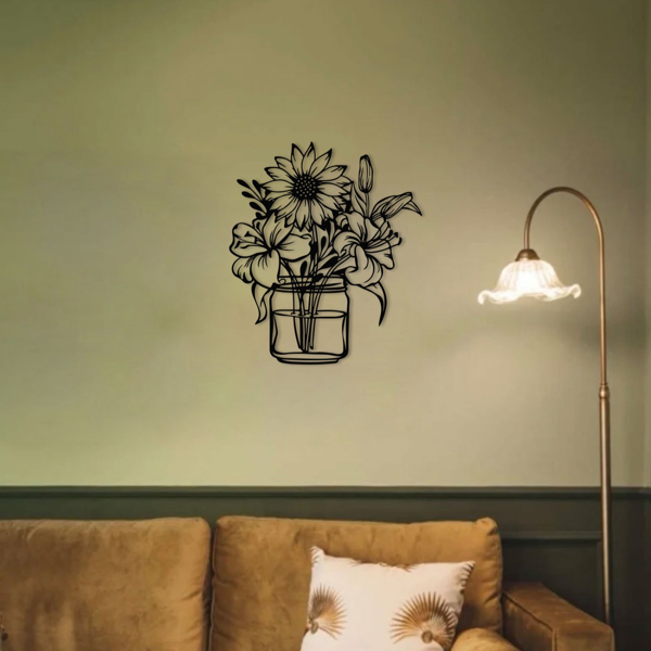 CIFbuy Sunflower Lily Vase Wall Art Floral Home Decor Aluminum Farmhouse Wall Hanging(TikTok, Temu Pick-up Service)