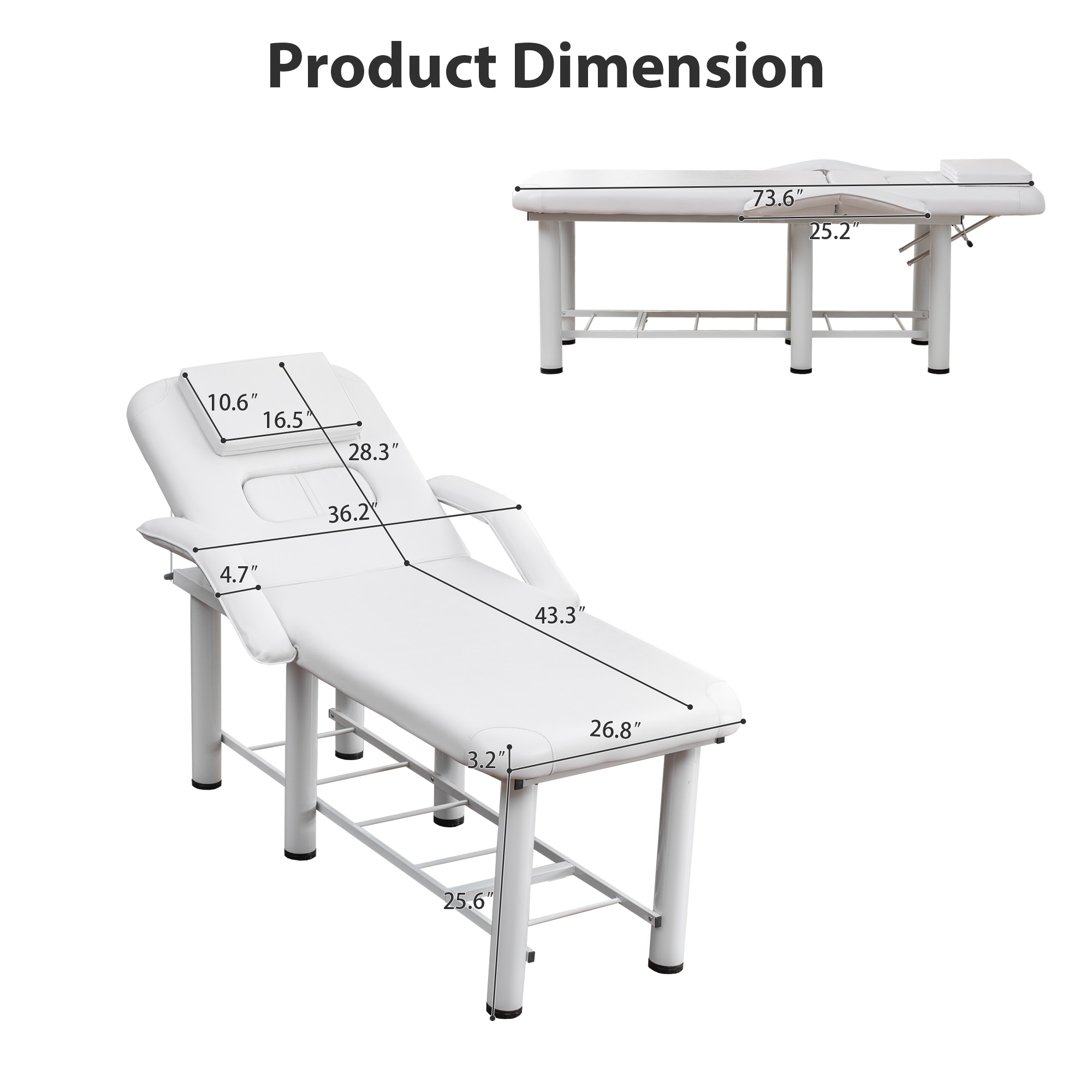 Professional Beauty Bed With Removable Headrest & Breast Cushions, Armrests And Storage Shelf For Full Body Massage, Facial, Tattoo & Spa,White