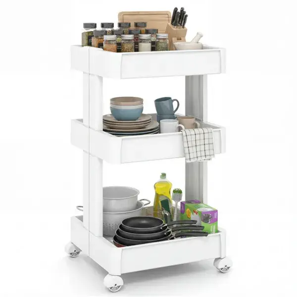 3 -Tier DIY Rolling Storage Cart,15.5 X 14.5 X 30 With Detachable Ventilated Trays For Kitchen & Bathroom
