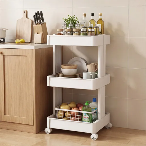 3 -Tier DIY Rolling Storage Cart,15.5 X 14.5 X 30 With Detachable Ventilated Trays For Kitchen & Bathroom