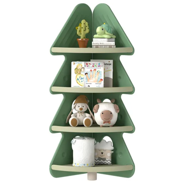 4-Tier Kids Christmas Tree Corner Bookshelf, Anti-Falling Guardrails & Anti-Tipping Kit For 3 Years