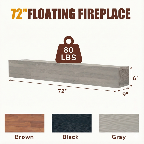 72" Rustic Wood Fireplace Mantel,Wall-Mounted & Floating Shelf For Home Decor