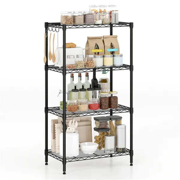 4-Tier Heavy-Duty Metal Wire Shelving, 600 Lbs Total Load Capacity With Anti-Toppling Kits For Garage & Kitchen