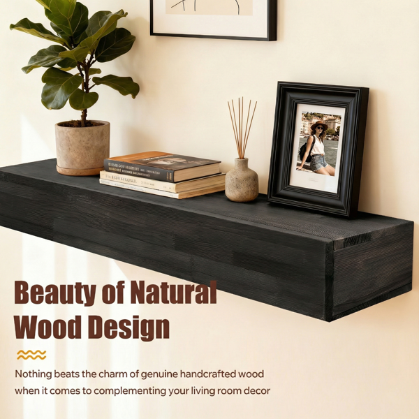 72" Rustic Wood Fireplace Mantel,Wall-Mounted & Floating Shelf For Home Decor