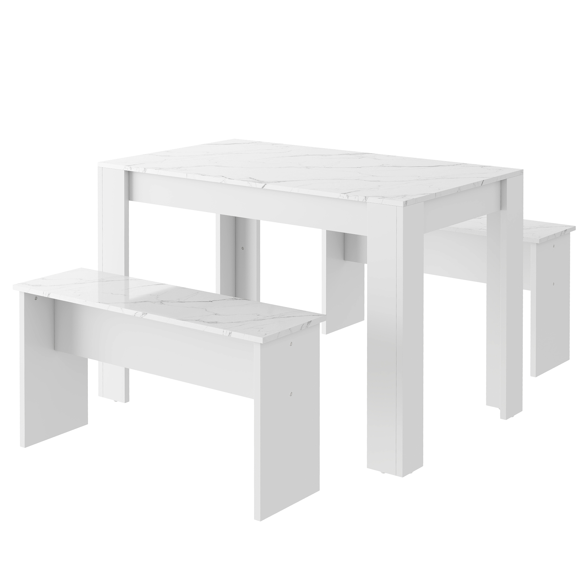 Dining Table With 2 Benches Set For Kitchen, Room, Small Space Artificial — image 4