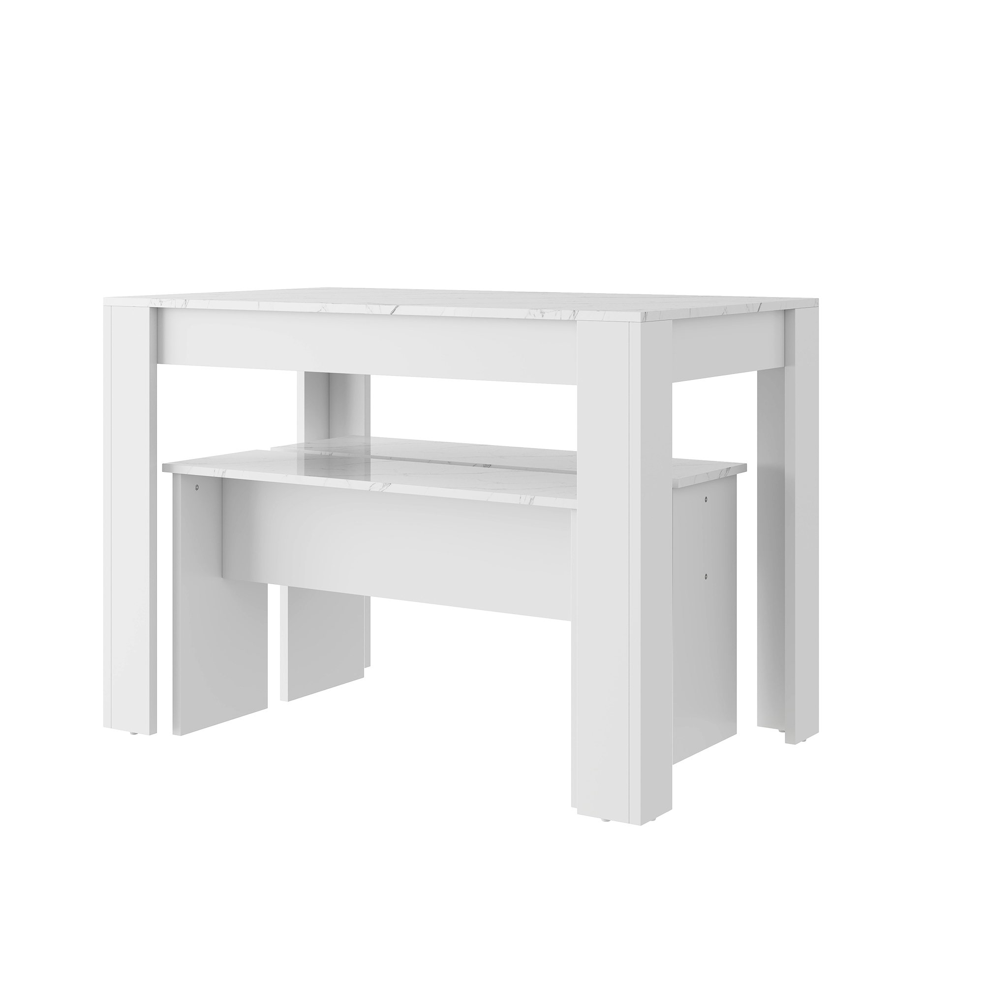 Dining Table With 2 Benches Set For Kitchen, Room, Small Space Artificial — image 3