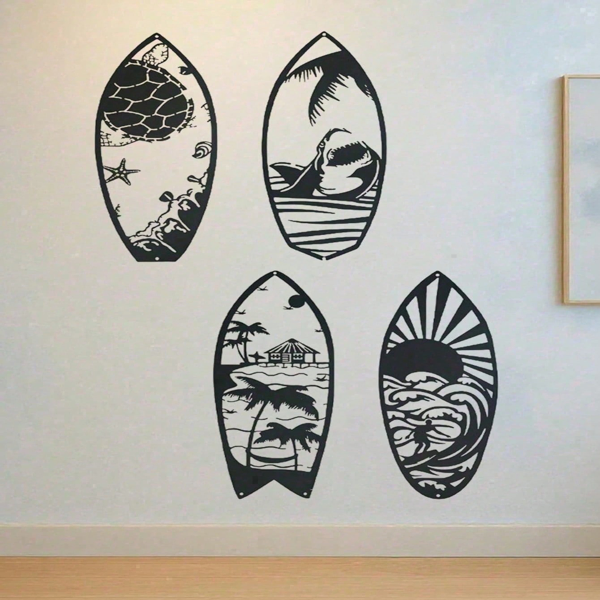 CIFbuy 4 Piece Metal Surfboard Wall Art Coastal Beach House Decor Modern Sculpture For Living Room Bedroom Kitchen Gift(TikTok, Temu Pick-up Service)