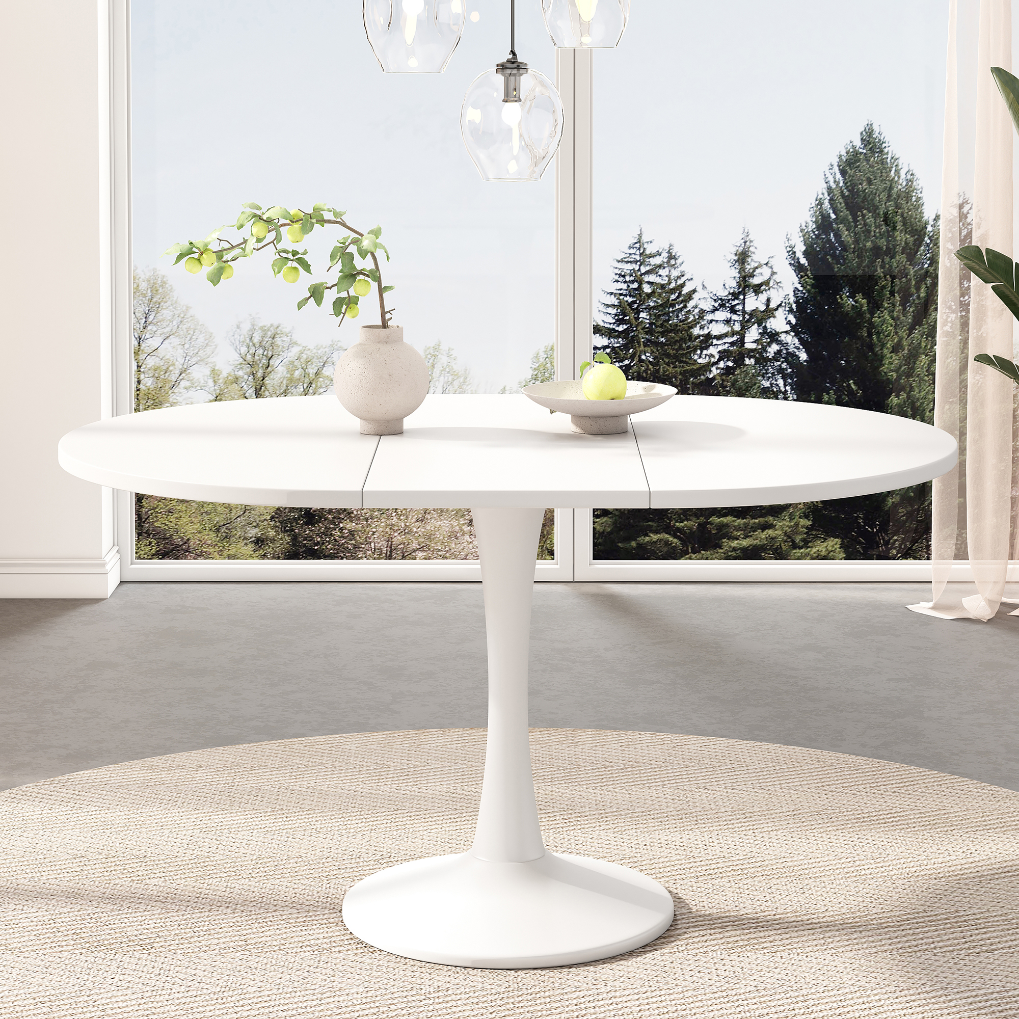 White Modern Extendable Round Dining Table