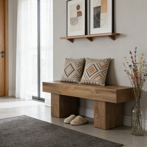Farmhouse Natural Wood End Bed Bench