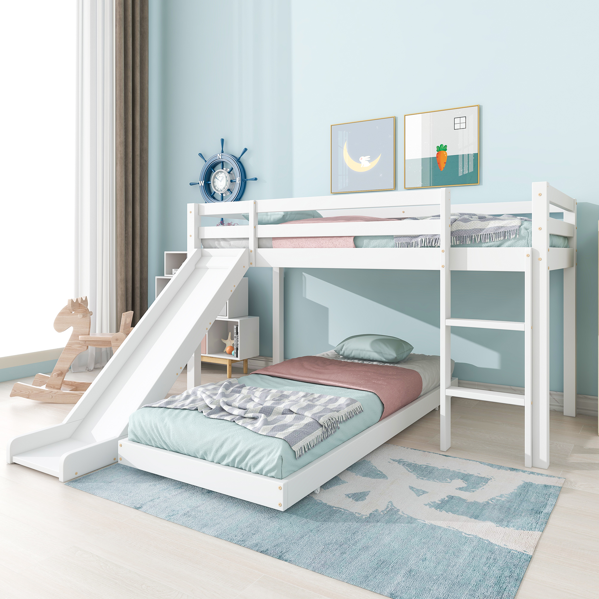 Children's Cabin Bed Frame With Slide & Ladder, Bunk For Kids Adjustable — image 3