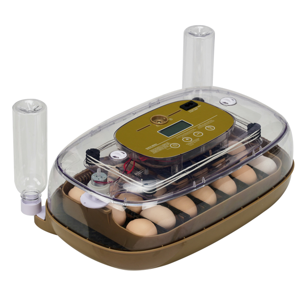 24 Egg Incubator With Automatic Egg Turning, 110V Digital Poultry Hatcher With LED Egg Candler, Temperature & Humidity Control, Auto Water Adding, For Chickens Ducks Quails, Khaki & Transpare
