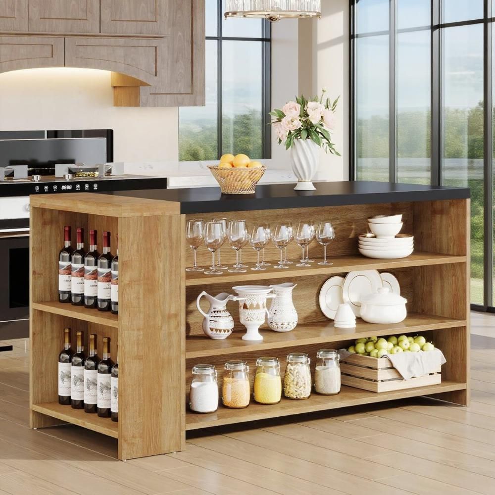 55" Kitchen Island Wood Kitchen Vintage Brown - Image 4