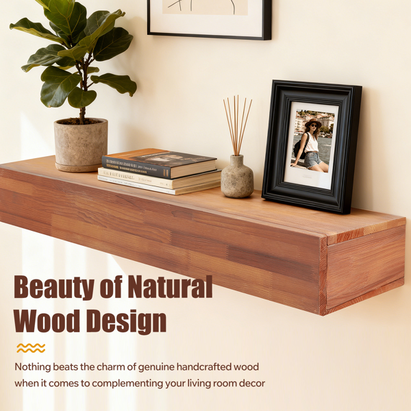60" Rustic Wood Fireplace Mantel,Wall-Mounted & Floating Shelf For Home Decor