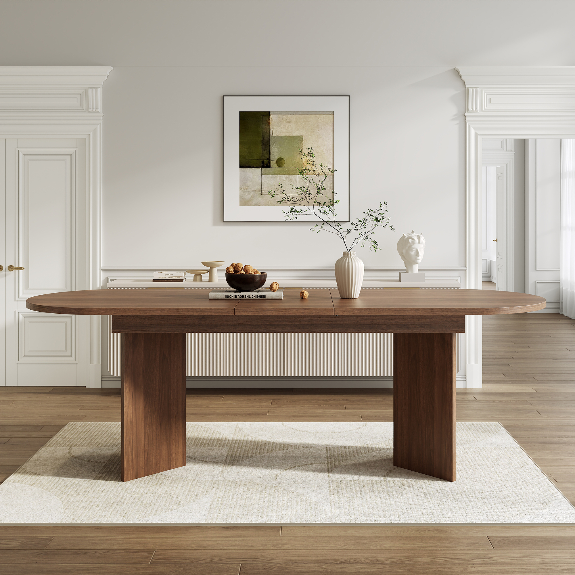 Extendable Dining Table 160-200 X 90 Cm, Suitable For 6-8 People, With Rounded