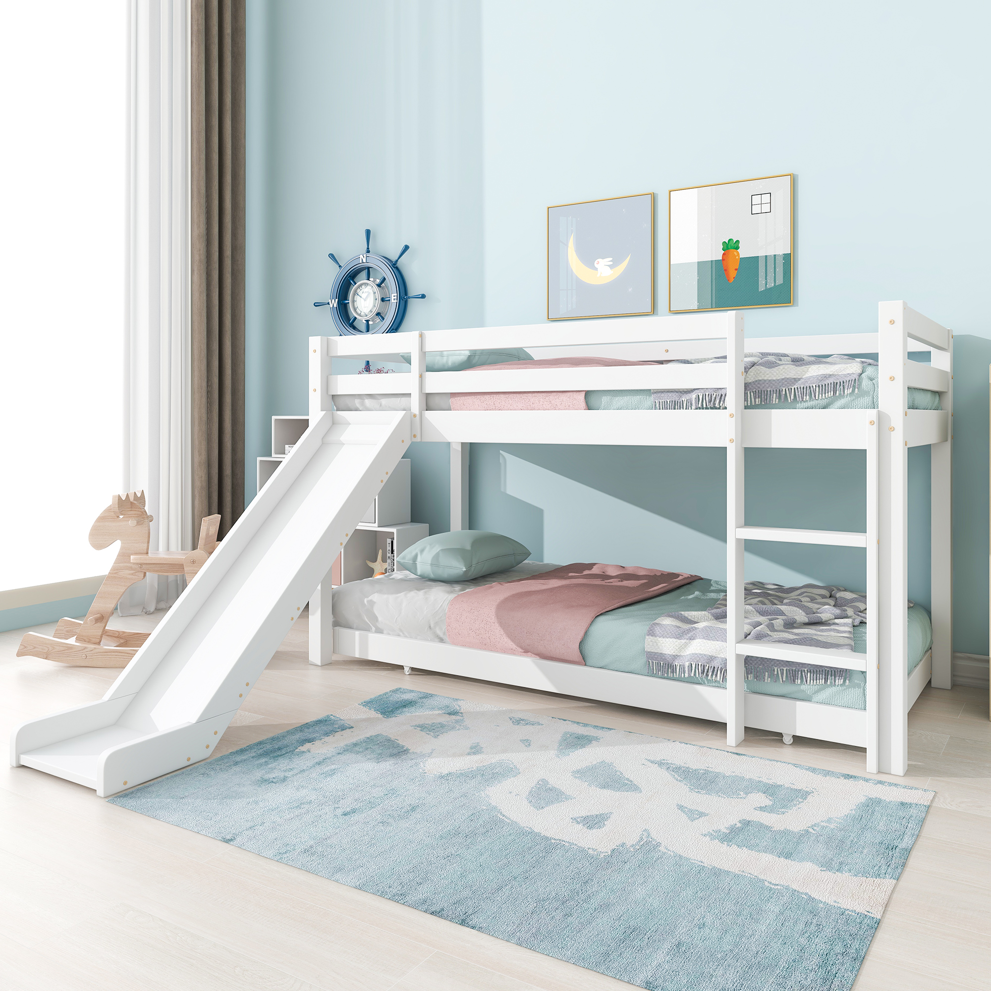 Children's Cabin Bed Frame With Slide & Ladder, Bunk For Kids Adjustable — image 2