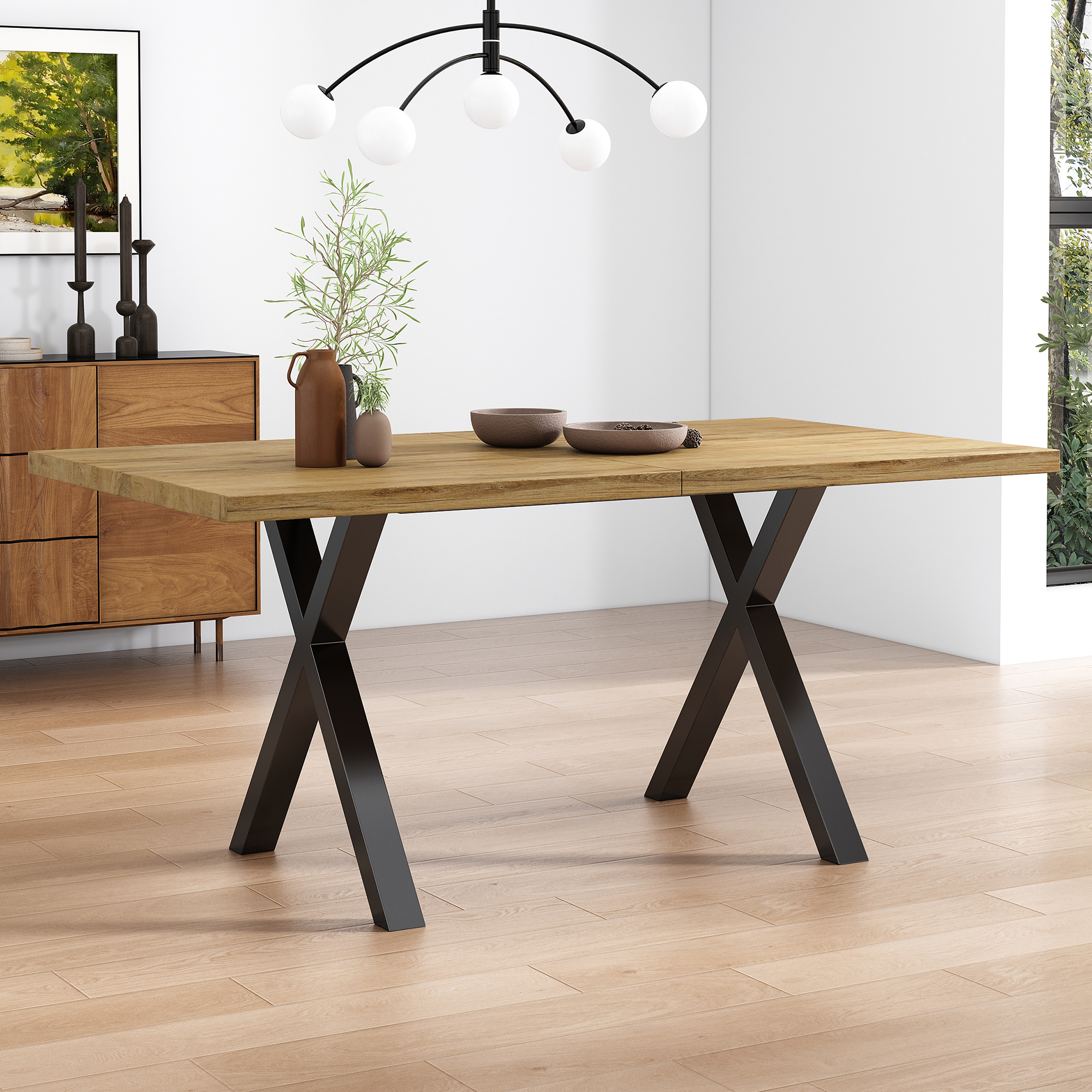 Dining Table, Design With Crossed Legs, Rectangular Coffee Modern, Simple — image 2