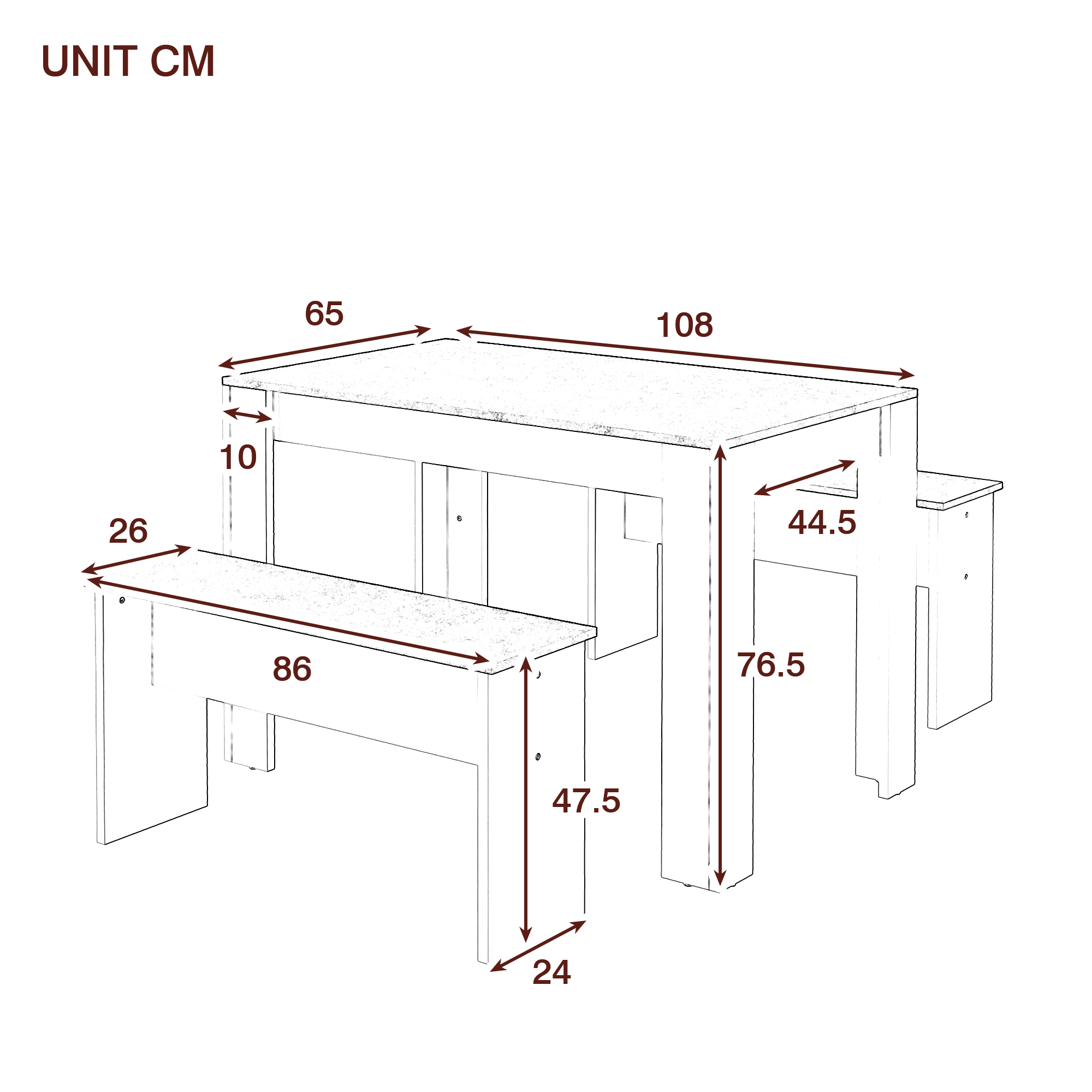 Dining Table With 2 Benches Set For Kitchen, Room, Small Space Artificial — image 5