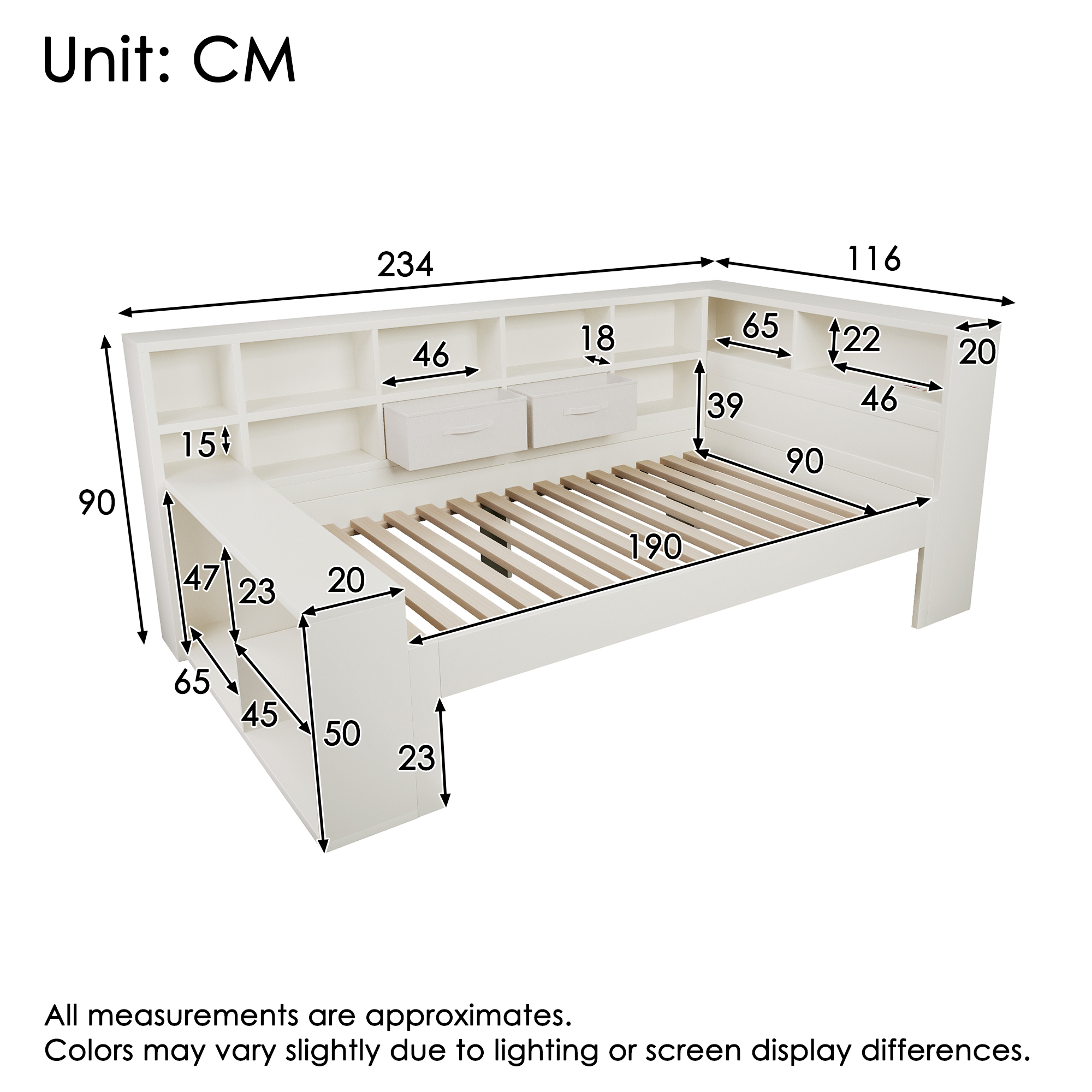 Single Daybed With Storage  USB Type C Port, 3FT Platform Bed With Bookcase, 90 X190 Cm Multi-functional Wooden Bed Frame For Living Room Bedroom, White No Mattress