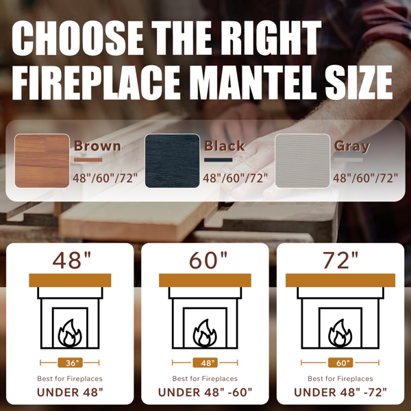 72" Rustic Wood Fireplace Mantel,Wall-Mounted & Floating Shelf For Home Decor