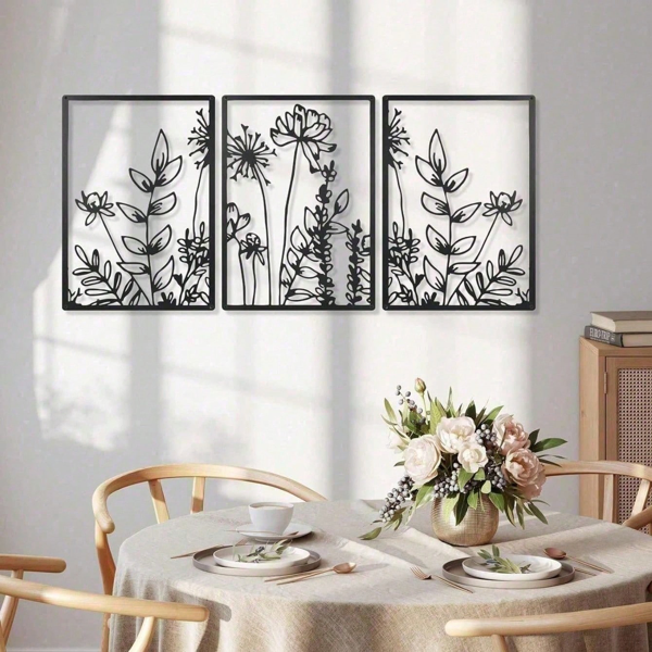 CIFbuy Modern Boho Floral Wall Art Set Of 3 Minimalist Canvas Prints For Living Room Bedroom Office Decor (TikTok, Temu Pick-up Service)