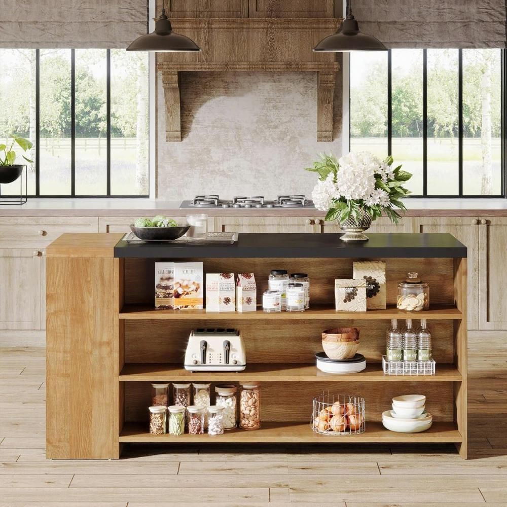 55" Kitchen Island Wood Kitchen Vintage Brown - Image 2