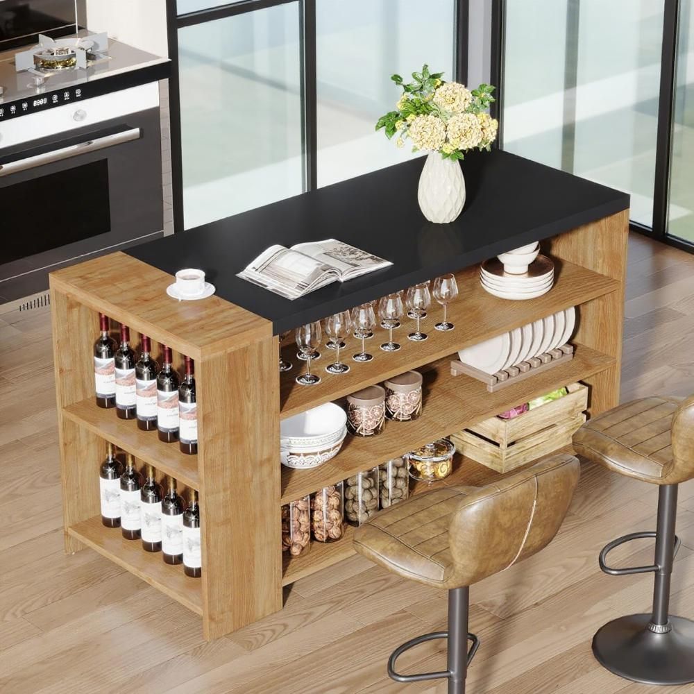 55" Kitchen Island Wood Kitchen Vintage Brown - Image 5