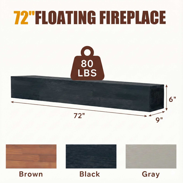 72" Rustic Wood Fireplace Mantel,Wall-Mounted & Floating Shelf For Home Decor