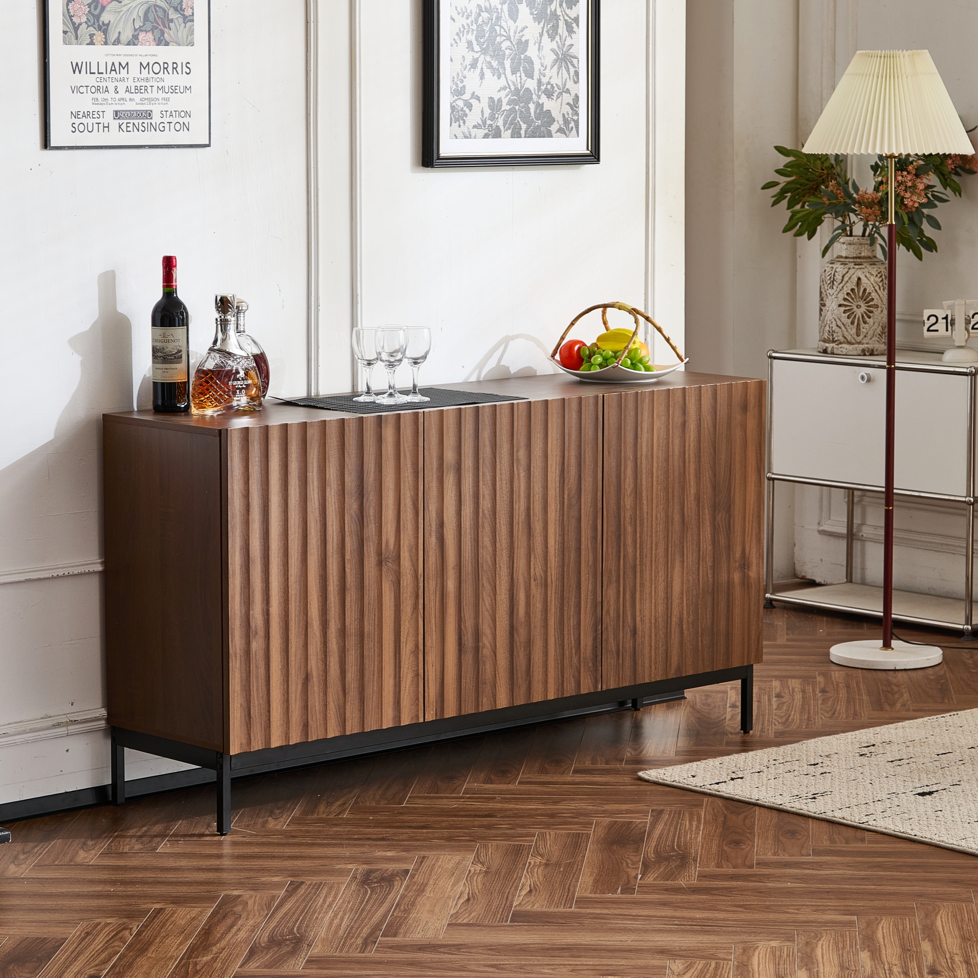 150x40x80cm Dark Oak Grain Sideboard, Mid-century Modern Decorative Cabinet, 3 — image 2