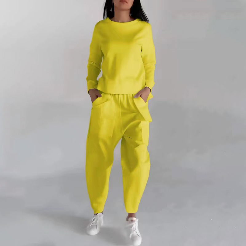 Solid Color Fashion Sweatshirt Long Sleeve Back Slit Top With Pockets Loose Trou - Picture 8 of 8