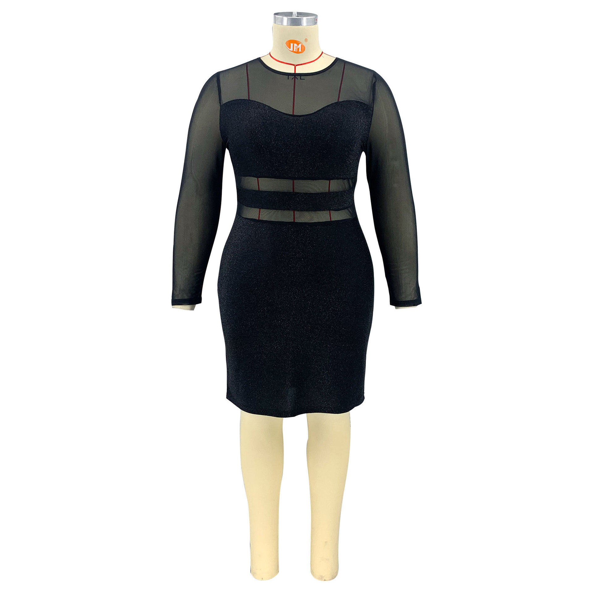 Plus Size Women's Sexy See-through Mesh Stitching Dress