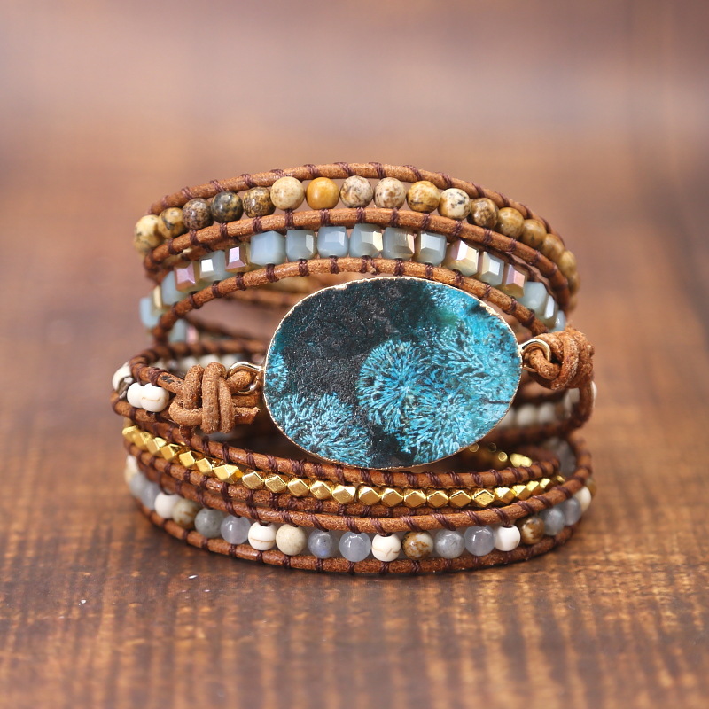 Natural Marine Stone Bracelet Beads Handmade