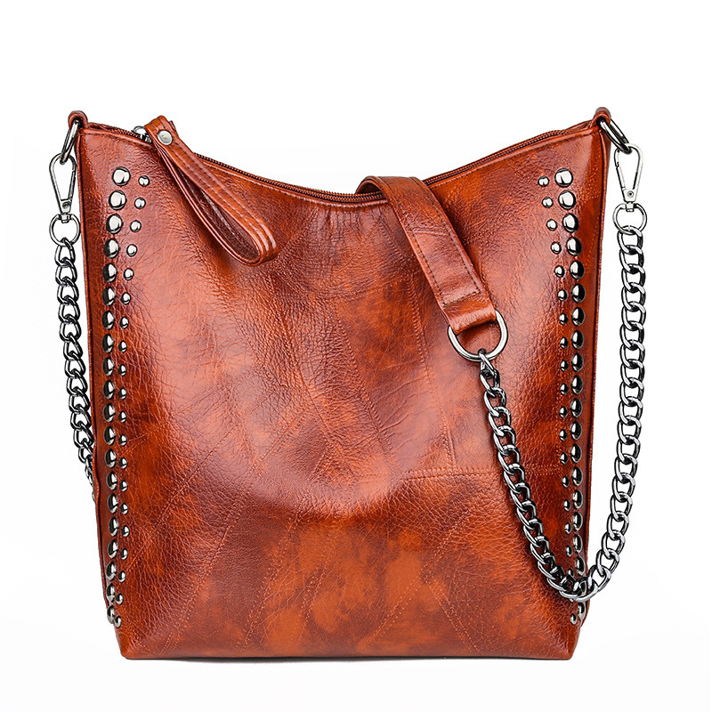 Soft Leather Studded Large Capacity Shoulder Crossbody Bag