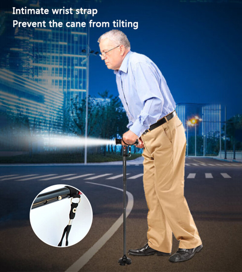 LED Alarm Walking Cane Stick For Men And Women With Adjustable Heights Folding 5 Level