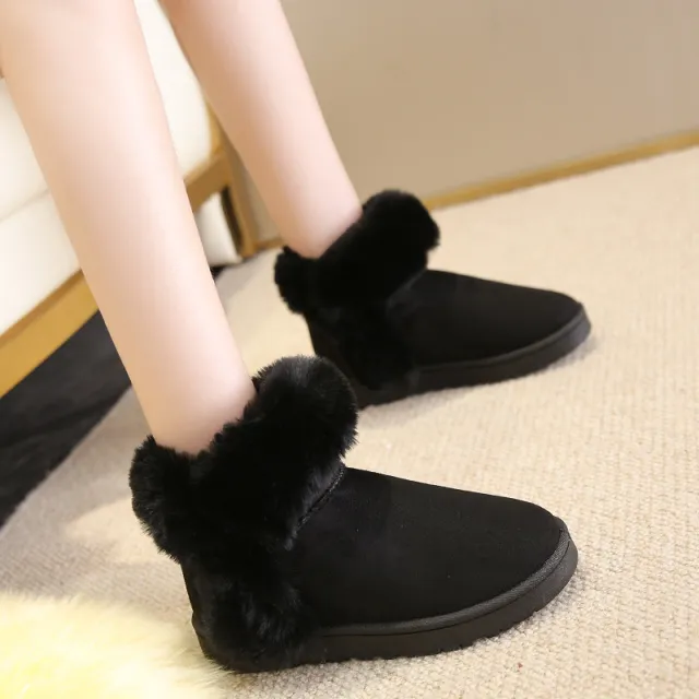 Snow Boots For Women Students Winter Warm Slip On Fluffy Platform Comfy Fleece Ankle Boots Non slip Plush Cotton Shoes Black - Shop at LoveMi