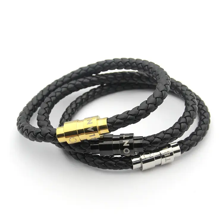 Jewelry MONT Men's Magnetic Buckle Braided Leather Bracelet