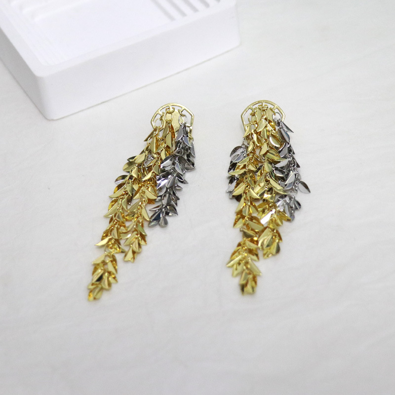 Exaggerated Gold And Silver Tassel Wheat Ear Earrings