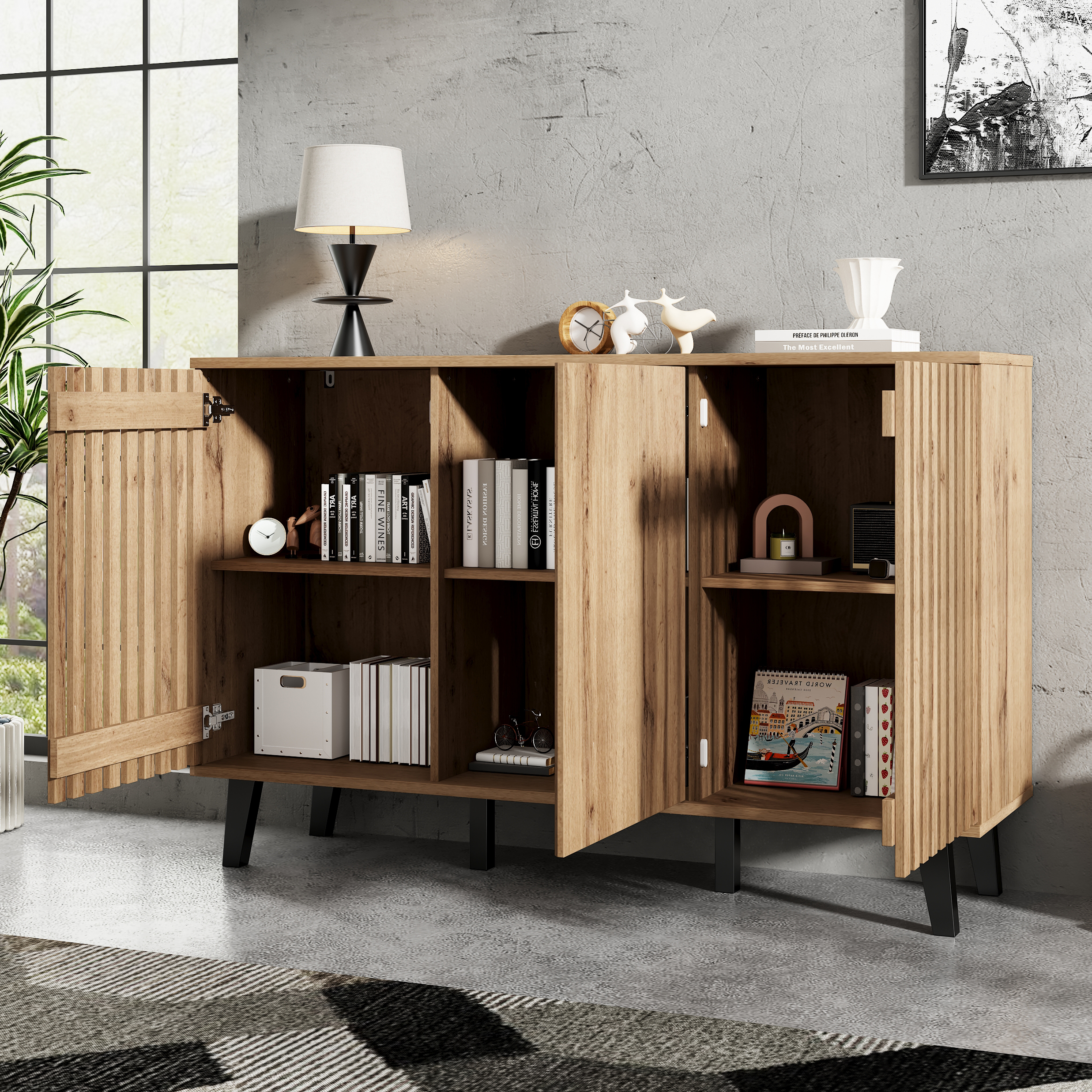 Modern Vintage Storage Cabinet, Sideboard Buffet With 3 Doors, Side Unique — image 3