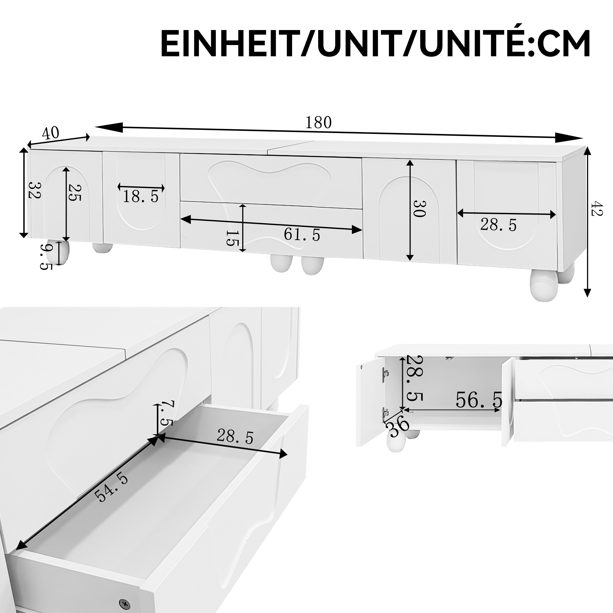 180cm White and Wood TV Stand with Storage