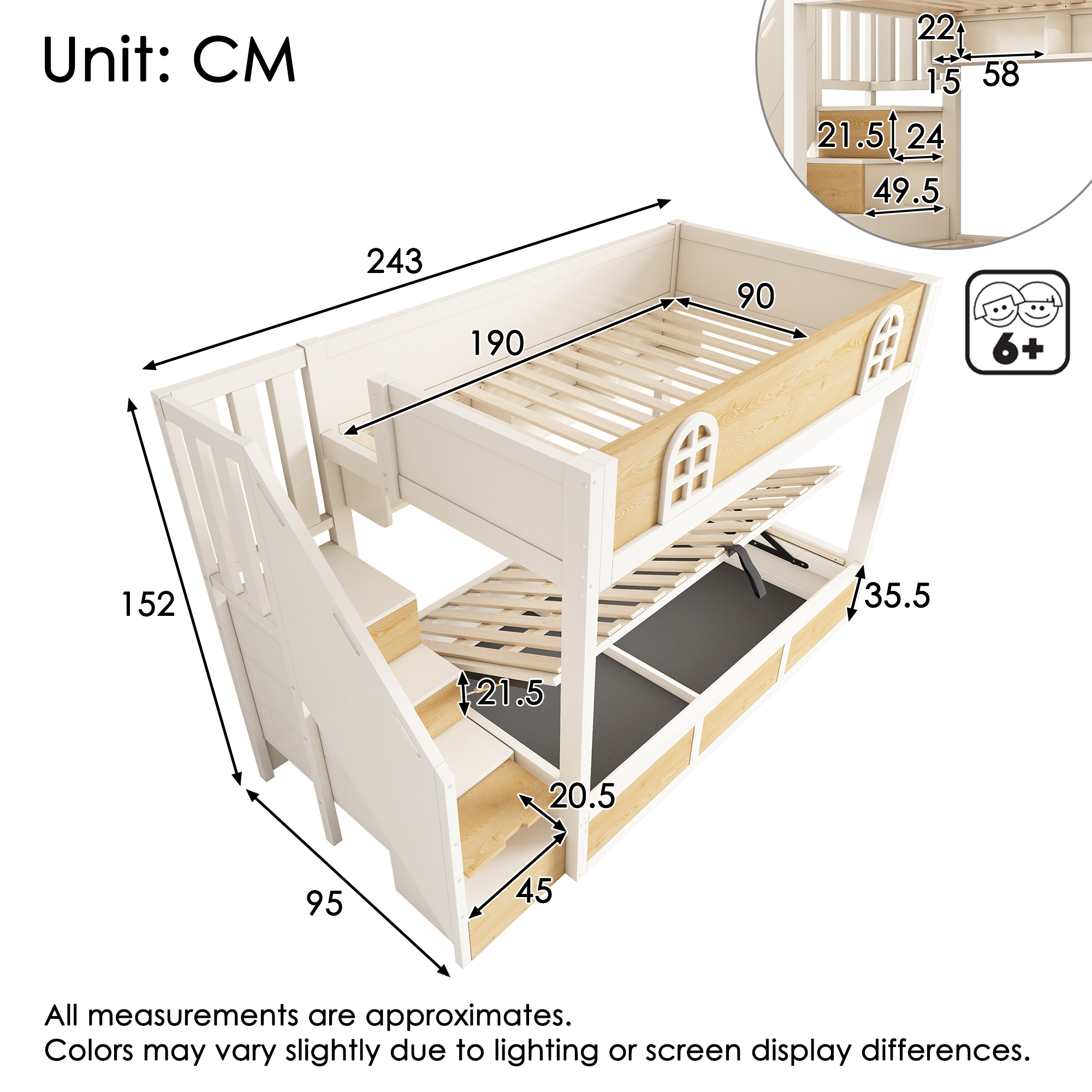 Bunk Beds For Kids, Staircase With Storage Cube, Children's Bed Hydraulic — image 4