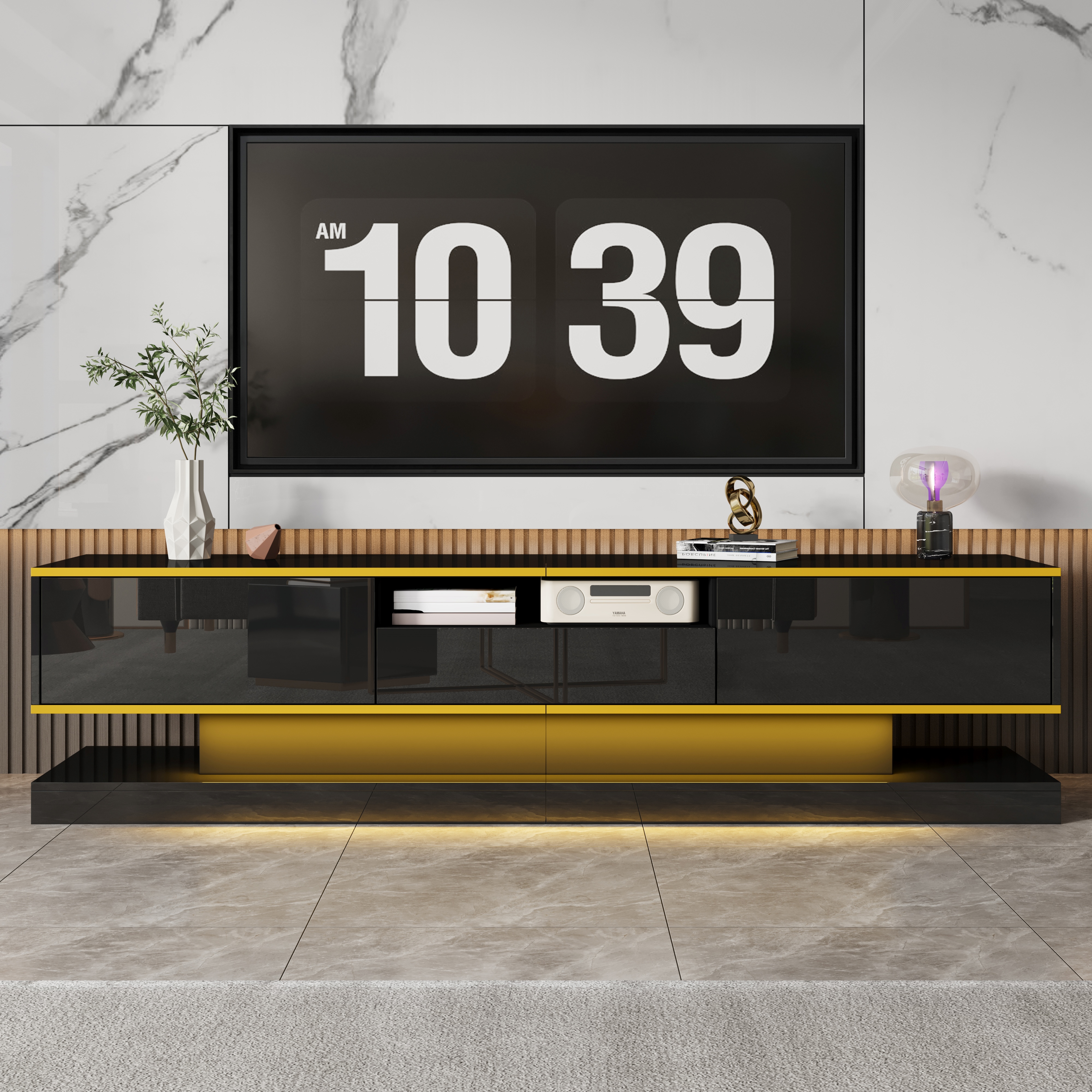 Modern TV Cabinet With Three Drawers And An Open Compartment - High Gloss — image 3