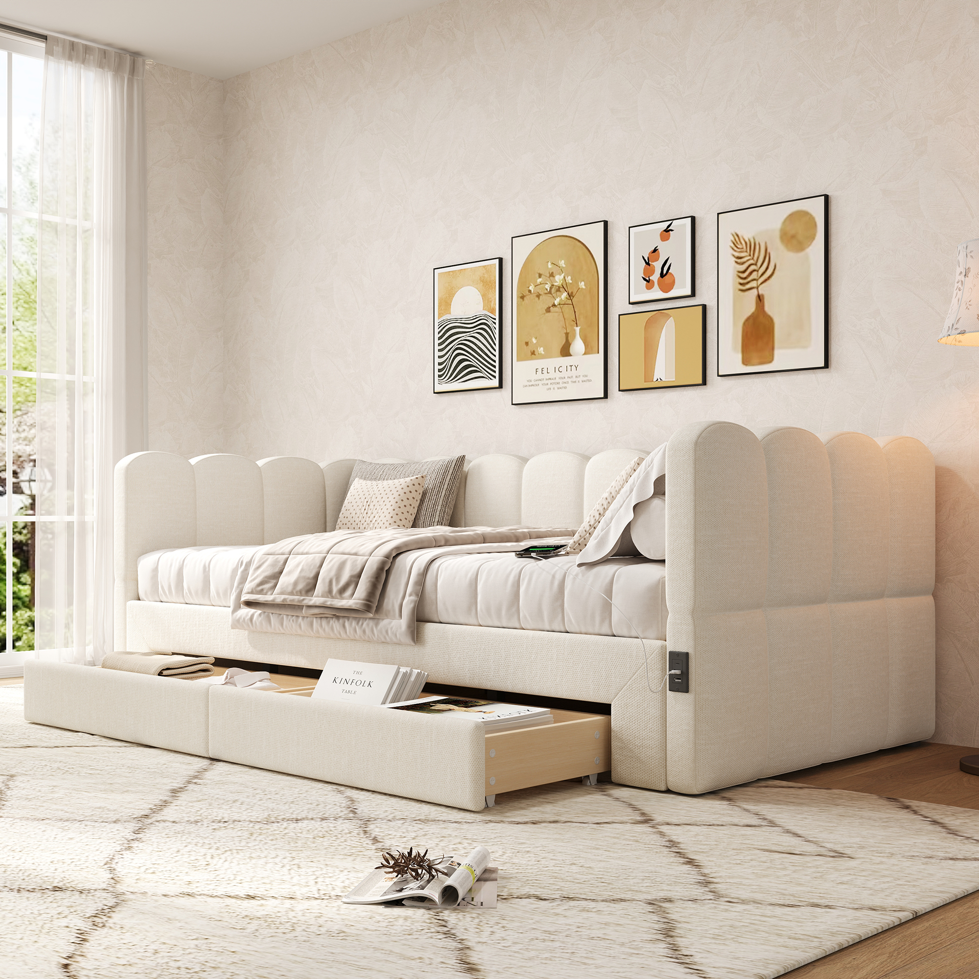 Upholstered Bed, Daybed, Sofa With 2 Drawers For Storage, 90x190 Cm, Extendable — image 5