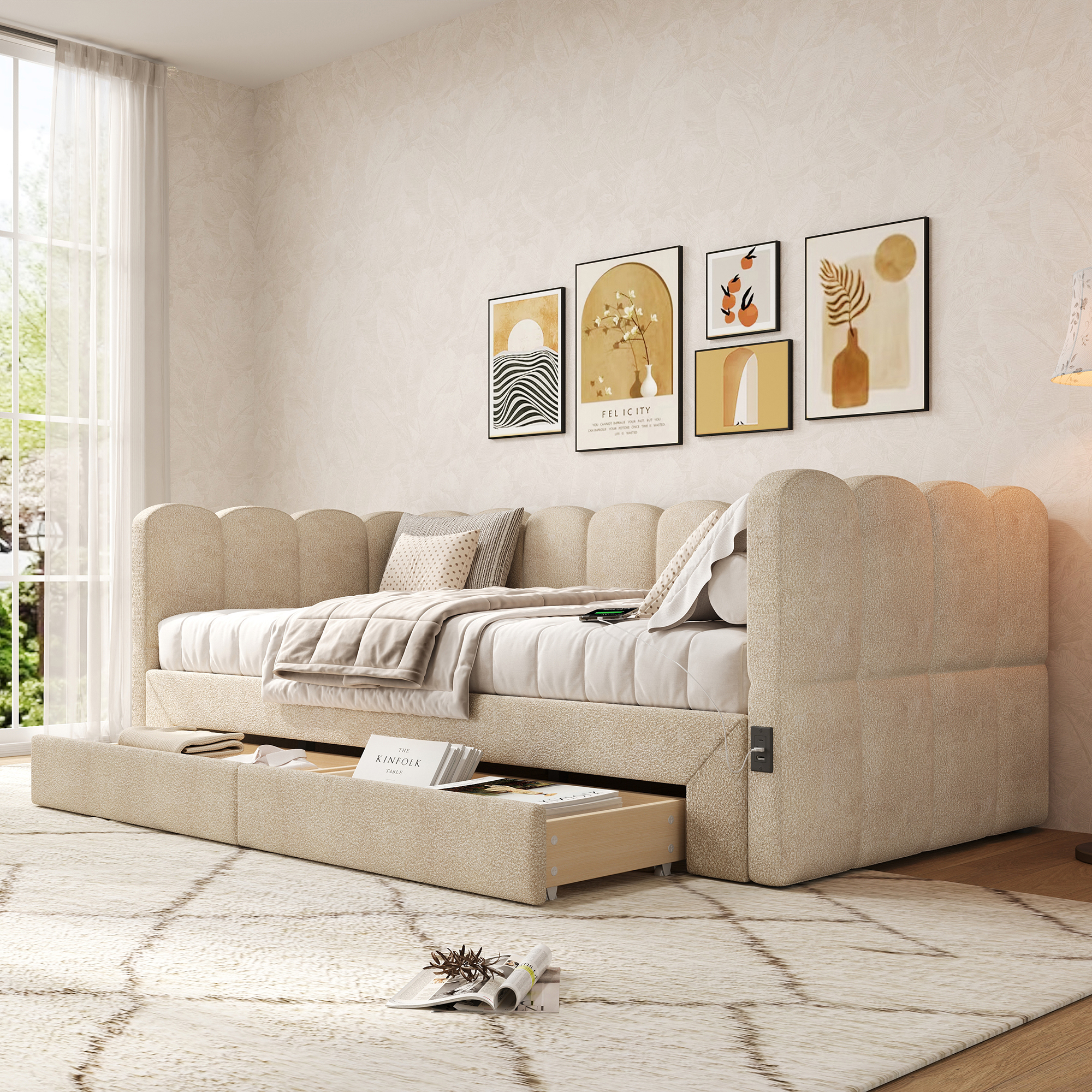 Upholstered Bed, Daybed, Sofa With 2 Drawers For Storage, 90x190 Cm, Extendable — image 2